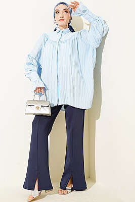 Balon Kol Manşetli Gömlek Mavi - Gömlek