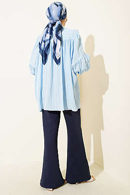 Balon Kol Manşetli Gömlek Mavi - Gömlek