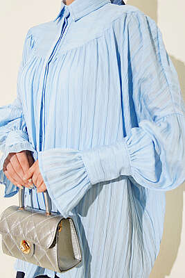 Balon Kol Manşetli Gömlek Mavi - Gömlek