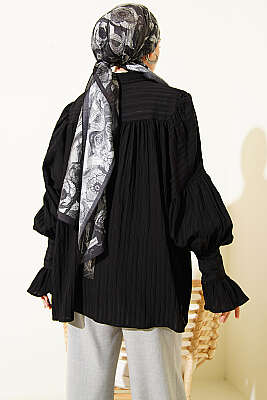 Balon Kol Manşetli Gömlek Siyah - Gömlek