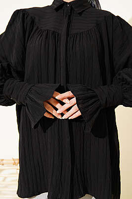 Balon Kol Manşetli Gömlek Siyah - Gömlek