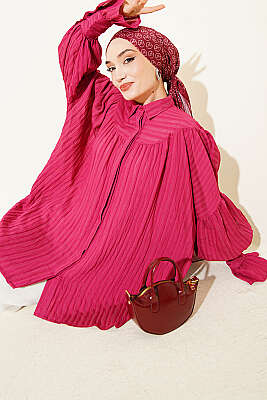 Balon Kol Manşetli Gömlek Vişne 