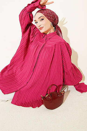 Balon Kol Manşetli Gömlek Vişne - Gömlek