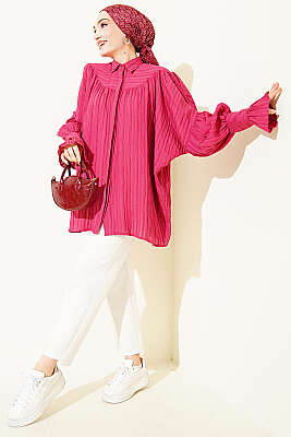 Balon Kol Manşetli Gömlek Vişne - Gömlek