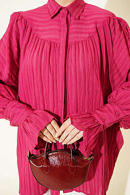 Balon Kol Manşetli Gömlek Vişne - Gömlek