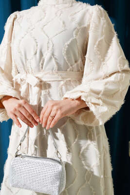 Balon Kol Parlak Sakallı Elbise Ekru - Tesettür Elbise