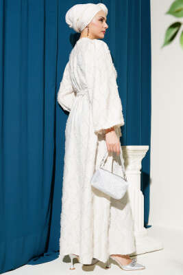 Balon Kol Parlak Sakallı Elbise Ekru - Tesettür Elbise