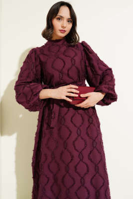 Balon Kol Parlak Sakallı Elbise Mor - Tesettür Elbise