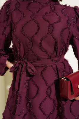 Balon Kol Parlak Sakallı Elbise Mor - Tesettür Elbise