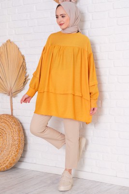 Balon Kol Salaş Model Hardal Tunik 