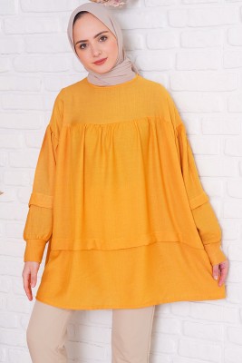 Balon Kol Salaş Model Hardal Tunik - Tunik