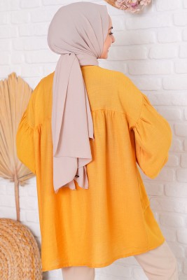 Balon Kol Salaş Model Hardal Tunik - Tunik