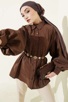 Balon Kol Salaş Paraşüt Gömlek Kahve - VAV TEKSTİL