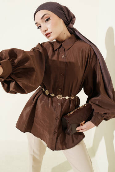 Balon Kol Salaş Paraşüt Gömlek Kahve - Gömlek