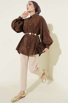 Balon Kol Salaş Paraşüt Gömlek Kahve - Gömlek