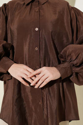 Balon Kol Salaş Paraşüt Gömlek Kahve - Gömlek