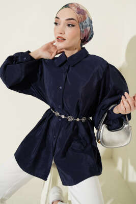 Balon Kol Salaş Paraşüt Gömlek Lacivert - VAV TEKSTİL