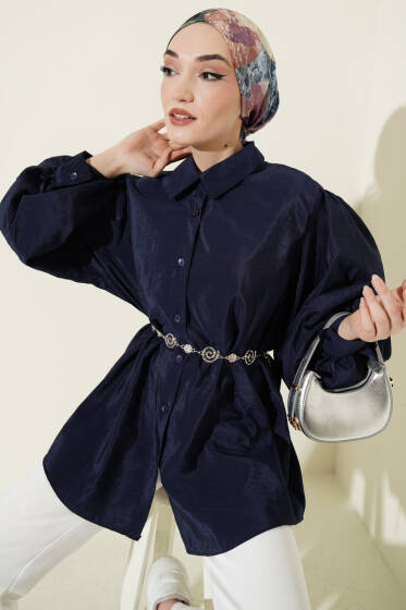 Balon Kol Salaş Paraşüt Gömlek Lacivert - Gömlek