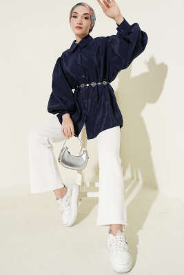 Balon Kol Salaş Paraşüt Gömlek Lacivert - Gömlek