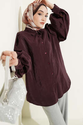 Balon Kol Salaş Paraşüt Gömlek Mürdüm - VAV TEKSTİL