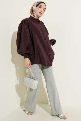 Balon Kol Salaş Paraşüt Gömlek Mürdüm - Gömlek