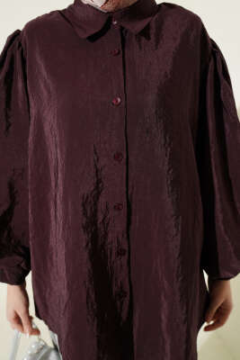 Balon Kol Salaş Paraşüt Gömlek Mürdüm - Gömlek