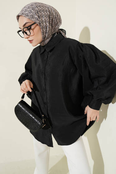 Balon Kol Salaş Paraşüt Gömlek Siyah - Gömlek