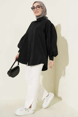 Balon Kol Salaş Paraşüt Gömlek Siyah - Gömlek