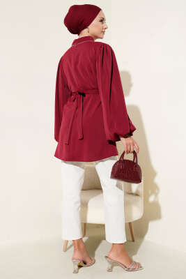 Balon Kol Saten Tunik Bordo - Tunik
