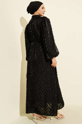 Balon Kol Sim Sakallı Abiye Elbise Siyah - Elbise