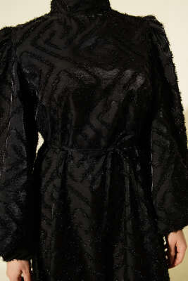 Balon Kol Sim Sakallı Abiye Elbise Siyah - Elbise