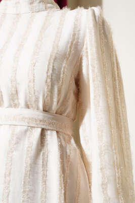 Balon Kol Sim Sakallı Elbise Ekru - Tesettür Elbise