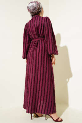 Balon Kol Sim Sakallı Elbise Mor - Tesettür Elbise