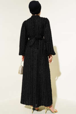 Balon Kol Sim Sakallı Elbise Siyah - Tesettür Elbise