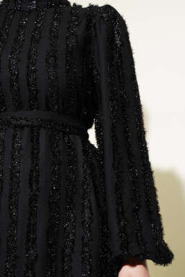 Balon Kol Sim Sakallı Elbise Siyah - Tesettür Elbise