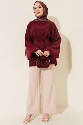 Balon Kol Tensel Tunik Bordo - Tunik