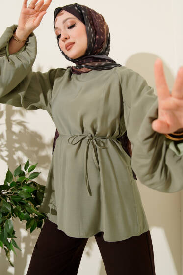 Balon Kol Tensel Tunik Çağla Yeşili - Gömlek