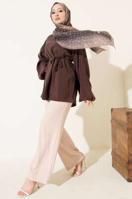 Balon Kol Tensel Tunik Kahve - Gömlek