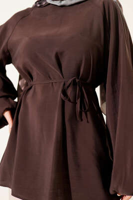 Balon Kol Tensel Tunik Kahve - Gömlek