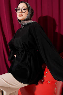 Balon Kol Tensel Tunik Siyah - Tunik