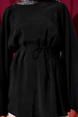 Balon Kol Tensel Tunik Siyah - Tunik