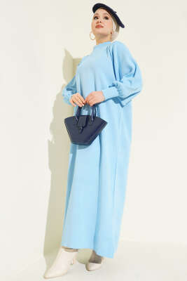 Balon Kol Triko Elbise Bebe Mavi 