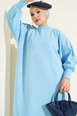 Balon Kol Triko Elbise Bebe Mavi - Elbise