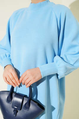 Balon Kol Triko Elbise Bebe Mavi - Elbise