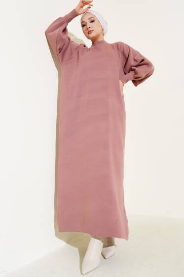 Balon Kol Triko Elbise Gül Kurusu - Elbise