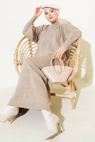 Balon Kol Triko Elbise Vizon - Elbise