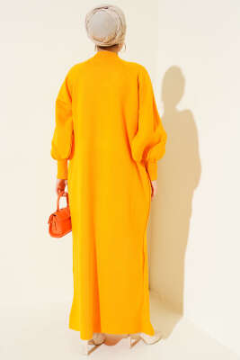 Balon Kol Triko Elbise Kehribar - Elbise