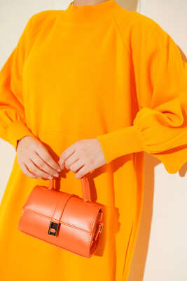 Balon Kol Triko Elbise Kehribar - Elbise