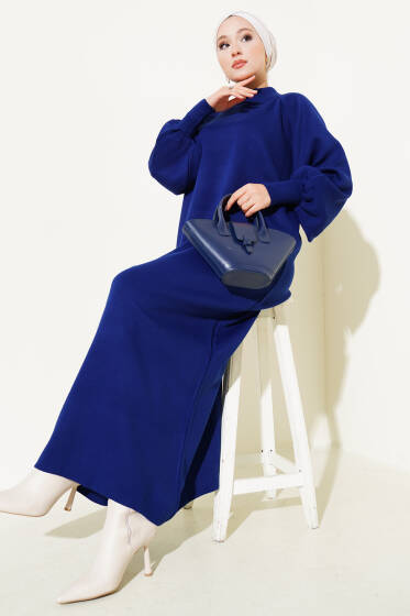 Balon Kol Triko Elbise Lacivert - Elbise