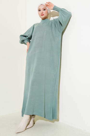 Balon Kol Triko Elbise Mint - Elbise